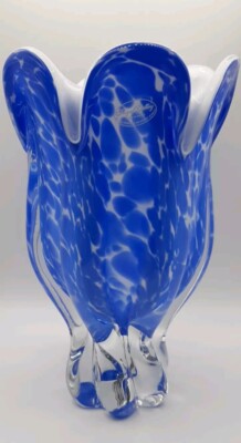 Royal Gallery Blue & White Art Vase Made in Poland 1998 Federated Dept Stores 9''