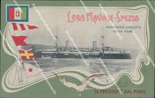 bo730 cartolina lega navale spezia  nave incrociatore corazzato vettor pisani