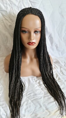 Handgefertigte geflochtene Perücke Cap.lace gebraucht vorne 26'' schwarz Frau geflochtene Kappe Perücke