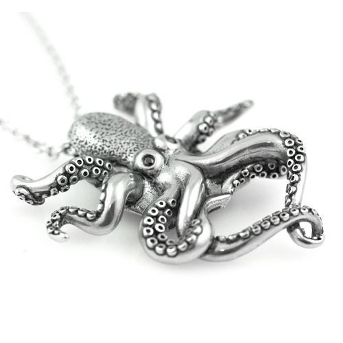 Black CZ Eyed Octopus Pendant Necklace with Cubic Zirconia Jewelry By Controse - Picture 2 of 5