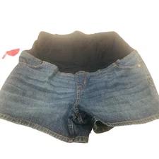 Isabel Maternity Women's Size 12 Crossover Panel Bermuda Blue Denim Short New