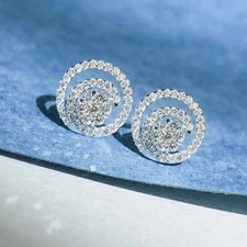 2Ct Round Simulated Diamond Lovely Cluster Stud Earrings 14K White Gold Plated