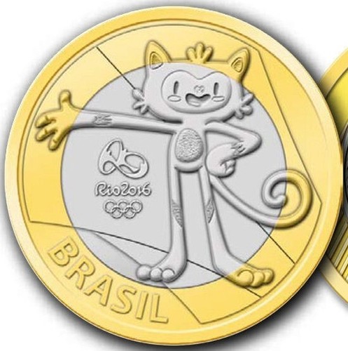 Brazil 1 real 2016 UNC Olympic Mascot Cat Rio Olympics 2016 Bi-Metallic bimetal - 第 1/2 張圖片