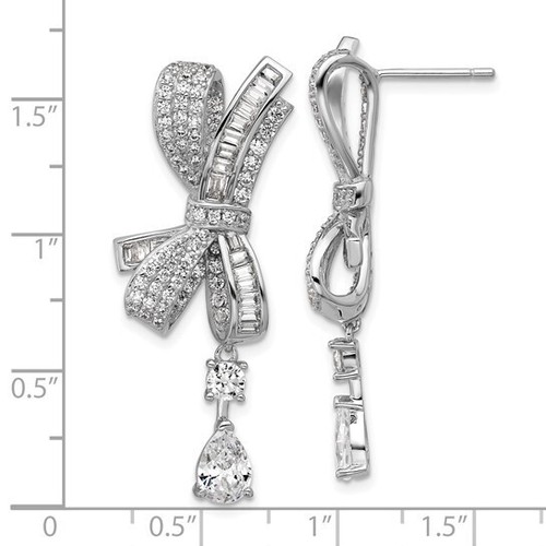 925 Sterling Silver Bow Tie Bowtie Dangle Drop earrings with Cubic Zirconia - Picture 3 of 5
