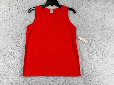 Chicos Shirt Womens Small Red Cotton Blend V-Neck Knit Sleeveless Tank Top