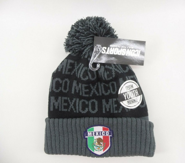 Mexico Flag Knit Winter Beanie Hat -Blk 