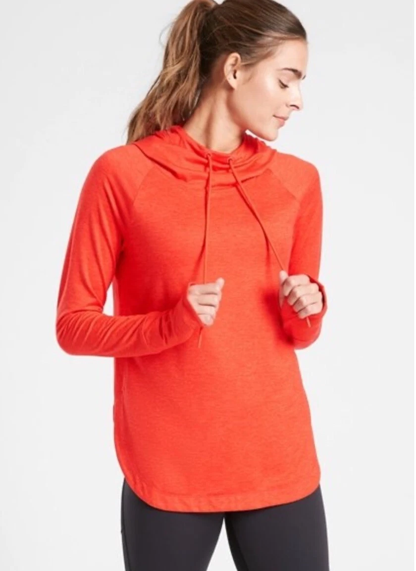 Athleta Uptempo Hoodie Sweatshirt Flame Orange Stretch Small S Sport Gym Run