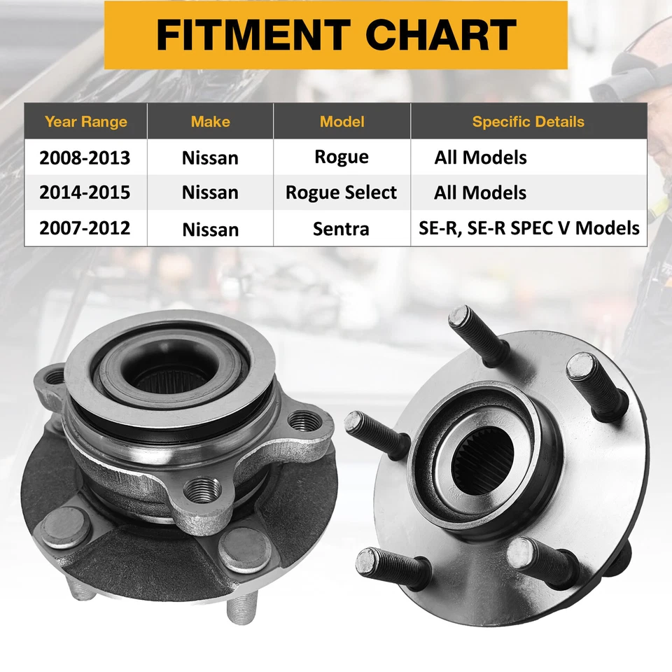 Pair Front Wheel Bearing Hub for 2008-2013 Nissan Rogue 2014-2015 Rogue Select Foto 4 de 4