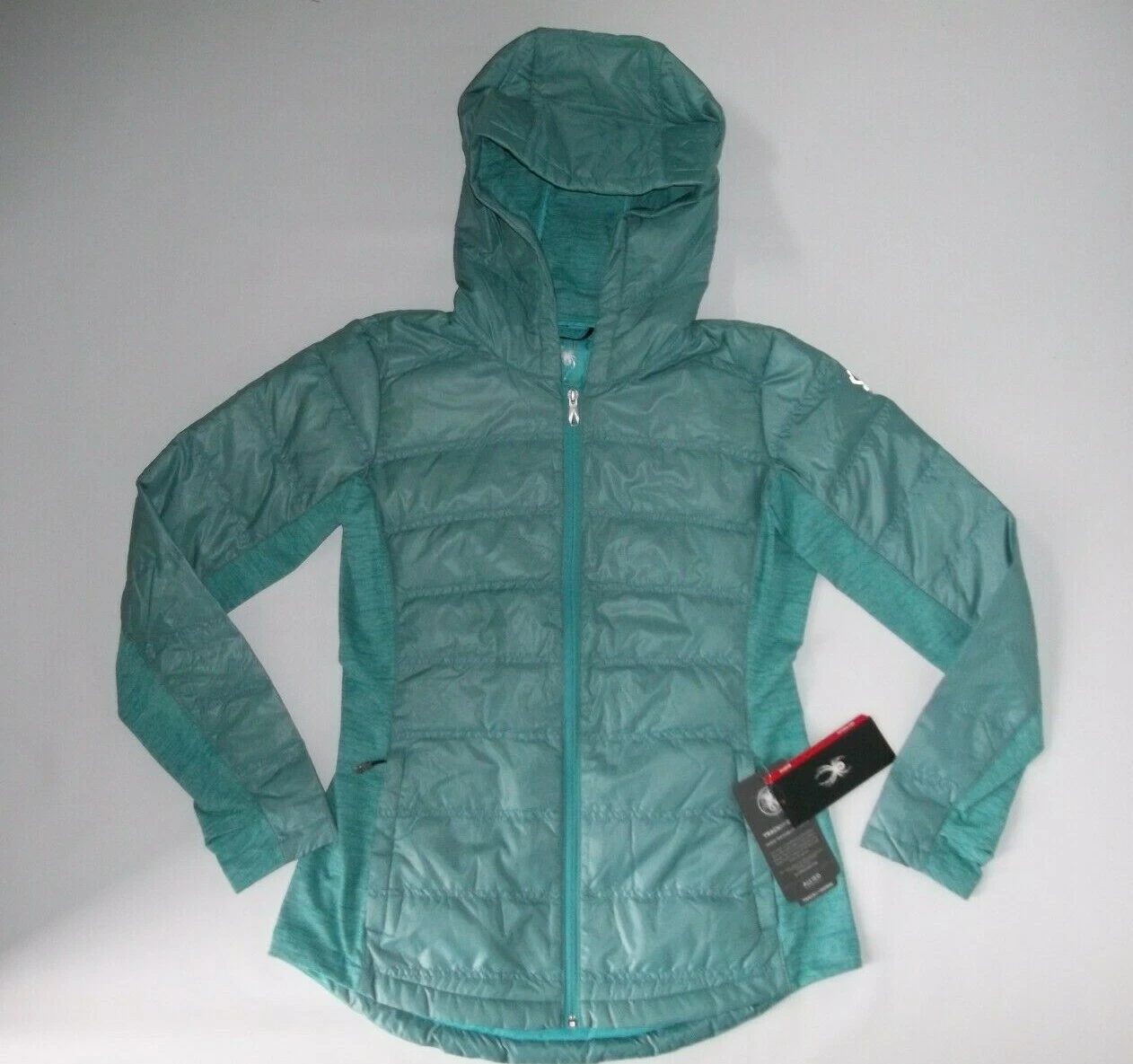 SPYDER Teal 500 DOWN Insulated SOLITUDE DWR Hooded JACKET Womens Size LARGE NEW
