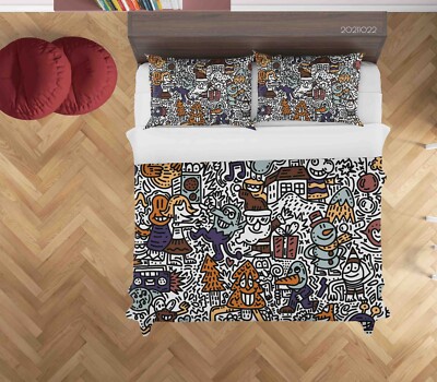 3D Graffiti Monster Handgezeichnet Quilt Cover Set Bettwäsche Sets Kissenbezüge