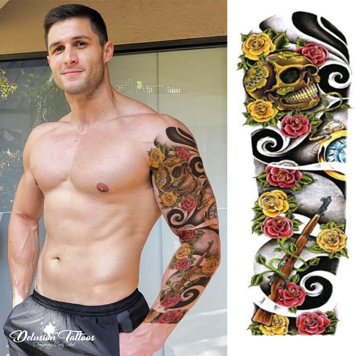 Skulls And Roses Tattoos For Men
