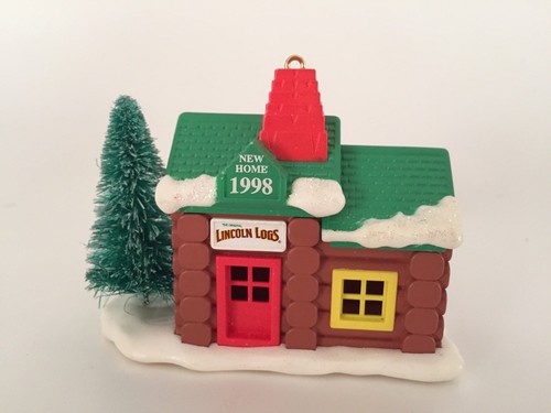 New Home 1998 Lincoln Log Xmas Ornament Winter Bottle Brush Tree Holiday Cabin - Picture 2 of 7