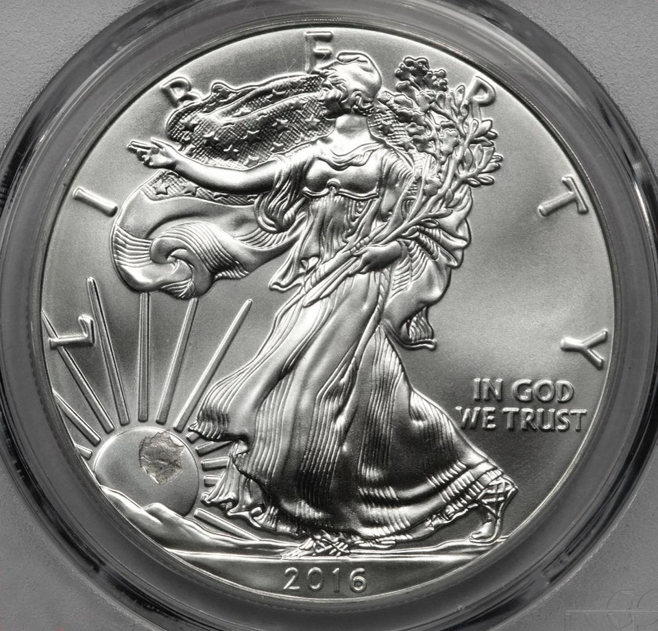 2016 PCGS MS69 Bizarre Stuck Thru Silver Eagle Dollar Mint Error Eclipsed Sun - Image 2 of 4