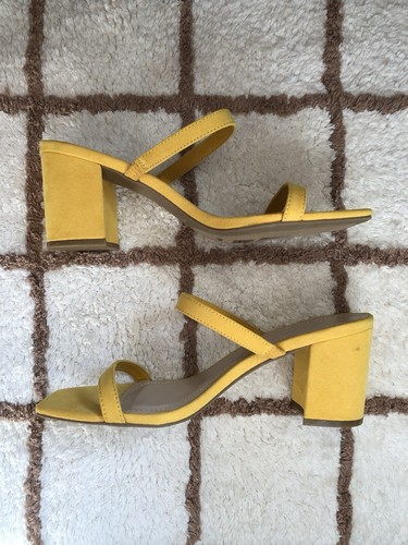 NEW Strappy Sandal Heels Suede Yellow Women 10 Modern Minimal Square Toe - Picture 4 of 5