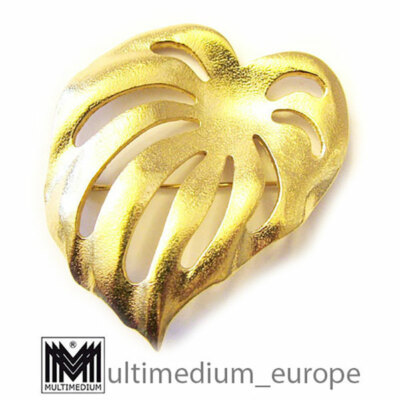 Trifari Modeschmuck Brosche vergoldet Blatt vtg brooch signiert signed