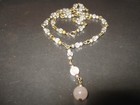 Chain Choker Necklace Silver tone Vintage Pink Pearl Y Drop Pendant