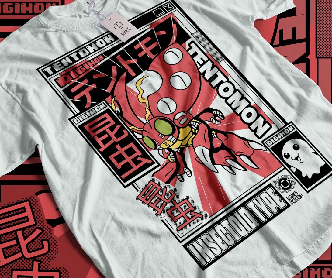 Tentomon t shirt,Digimon Adventure T-shirt Guilmon Omnimon Anime