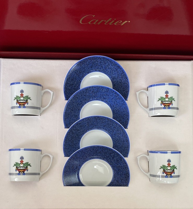 Very Rare CARTIER - "La Maison Venitienne" Limoges Tea Set Cups and Saucer Lapis