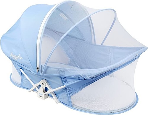 Baby Travel Bassinet, Huggybee Portable Bassinet with 2 in 1 Canopy for Newborn
