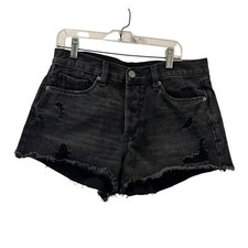 Blank NYC Black Distressed Raw Hem Jean Shorts Womens Size 27 Festival Boho