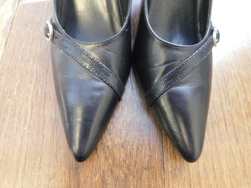 Vtg Vaneli Leather Pumps Black Snake Trim 3" Heels Buckle Pointed Toe Sz 6.5 N - Picture 2 of 8