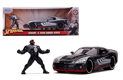 JADA "Marvel Spider-Man" 1/24 2008 Black Dodge Viper Car W/ Venom Figure 31750 - Picture 1 of 1