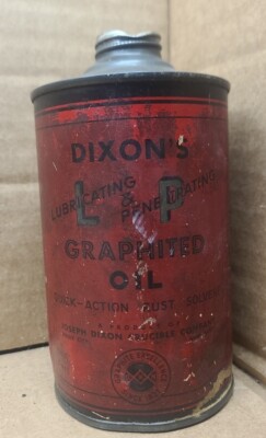 1930's DIXON'S L&P GRAPHITED OIL Old 1 pint Tin Oiler Can