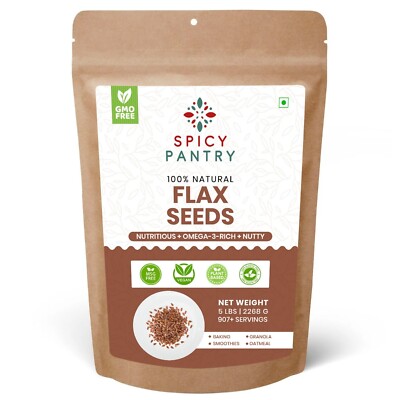 Brown Flax Seeds Whole - Omega-3 Rich & Pure - High in Fiber & Nutrition - 5 LBS