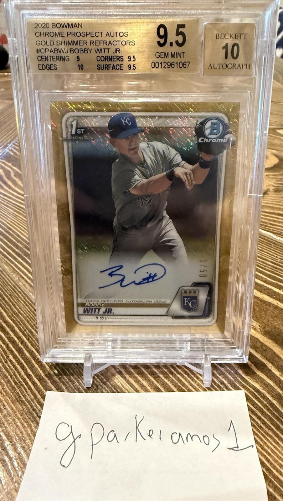 2020 Bowman Chrome 1st Bobby Witt Jr Auto Gold Shimmer Refractor /50 BGS 9.5