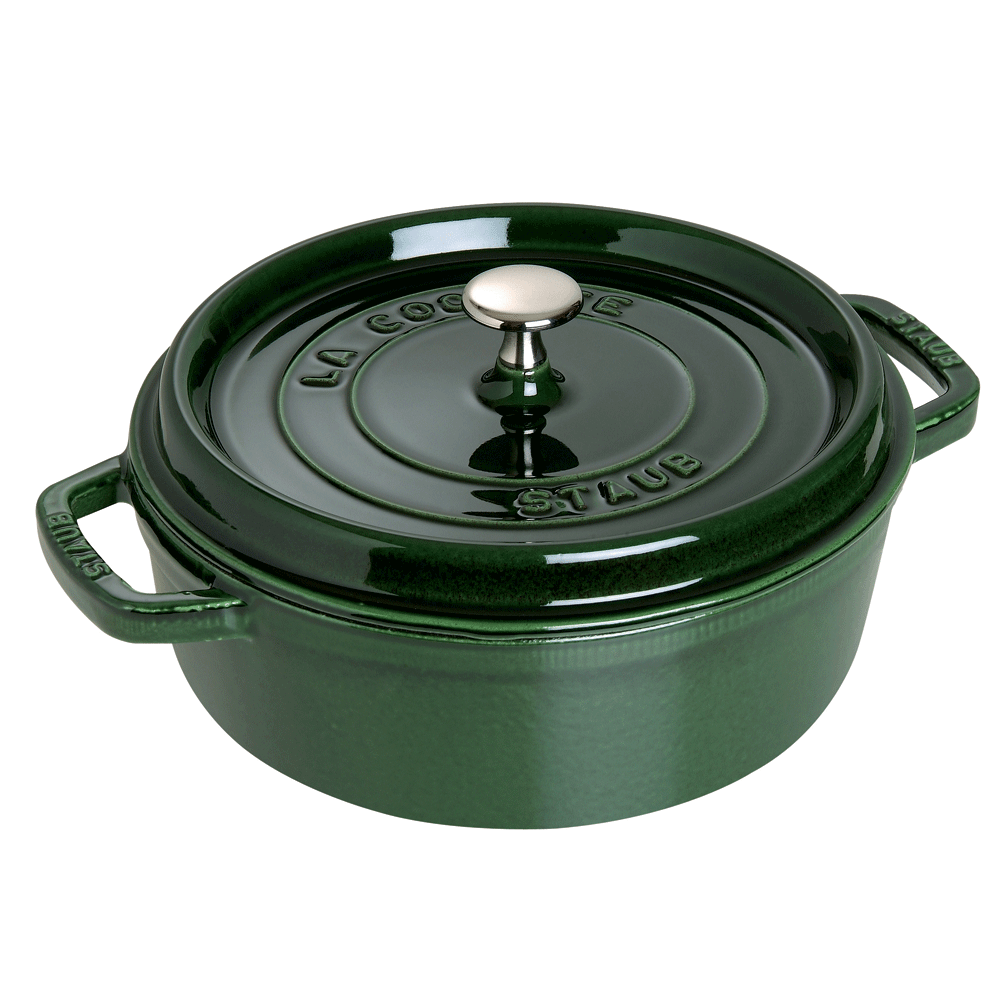 Staub Cast Iron 4-Qt Shallow Round Cocotte in Color Basil; Style 1112685