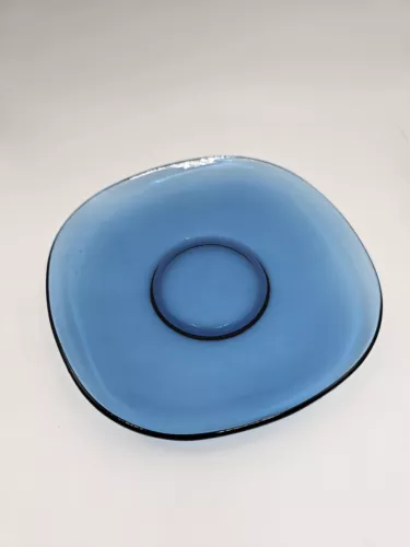 Vintage Vereco Saucer Plate Glass Coffee Tea Mug France Sapphire Blue Set of 5
