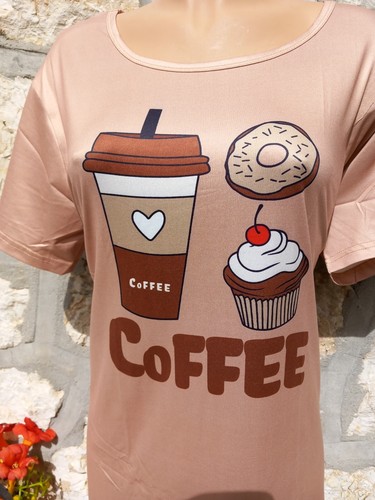 Robe De Sommeil Femme beige à Motif De Café Taille L - Picture 7 of 10