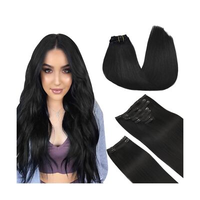 DOORES Hair Extensions Real Human Hair, Jet Black 150g 9pcs  display picture 2