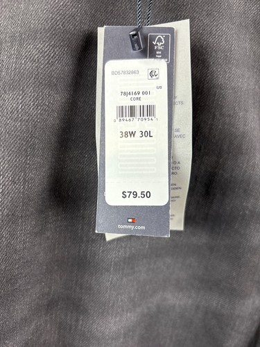 Tommy Hilfiger Mens Black Denim Jeans Slim Fit Straight Stretch Core 38X30 NWT - Picture 5 of 9
