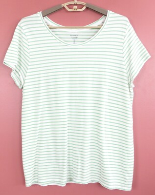 TB13806- GAP Favorite Women Cotton Blend Tunic T-Shirt Green White Striped XL