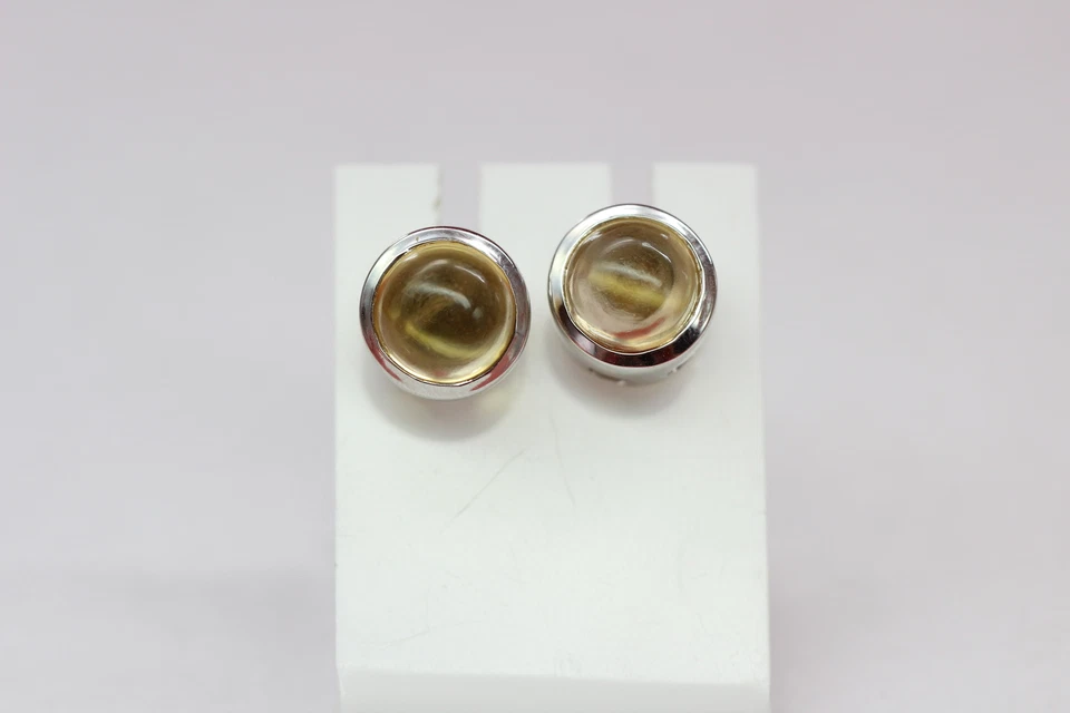 4,59 Carati Quarzo Citrino Cabochon Orecchini 925 Argento Gialli Preziose Unisex - Immagine 4 di 4