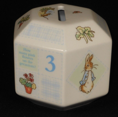 Wedgwood UK Peter Rabbit hexagonal porcelain money bank. #nC205
