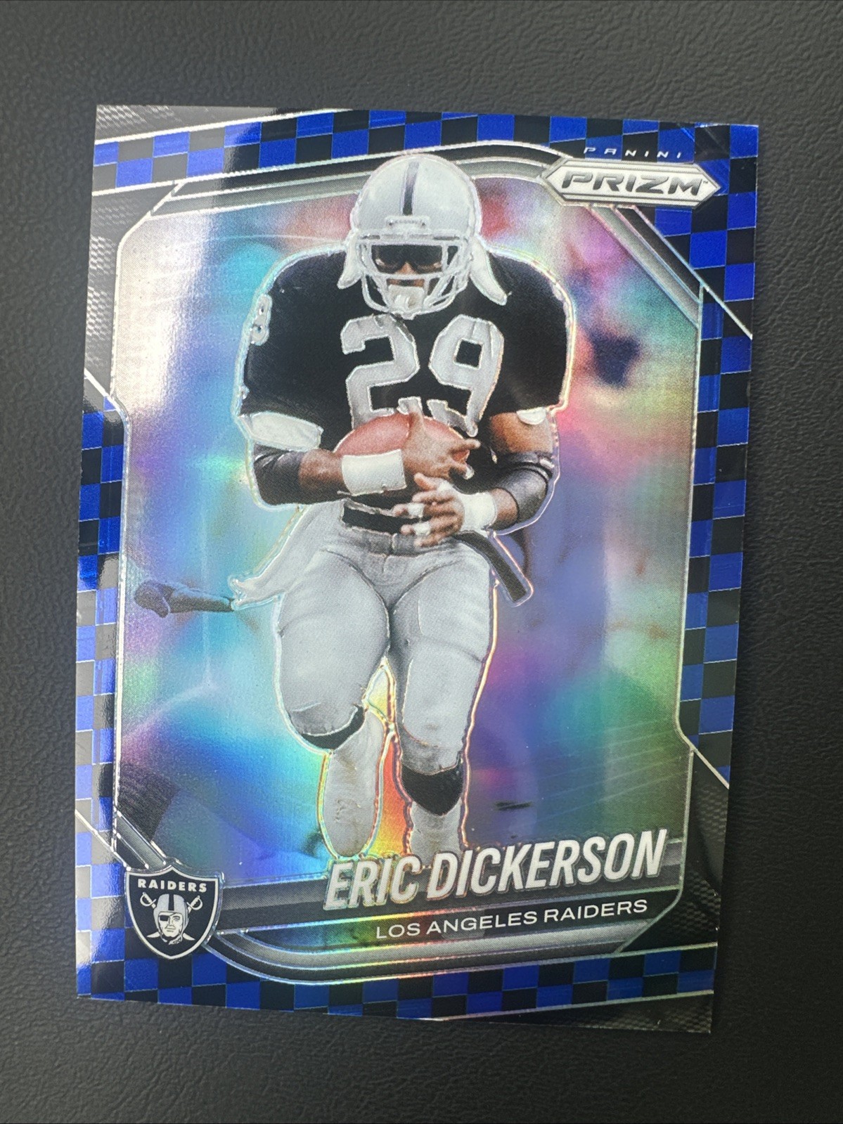 2025 Panini Prizm - Eric Dickerson #83 Blue Black Checkerboard Prizm Raiders