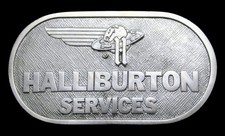 RC14132 *NOS* UNUSED 1984 **HALLIBURTON** WINGED HELMET OILFIELD PEWTER BUCKLE