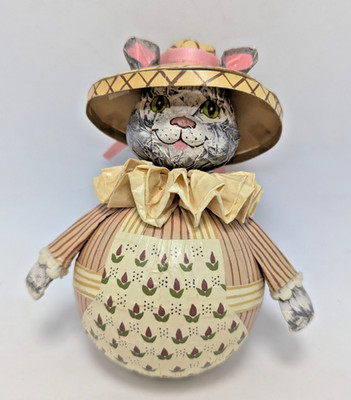 Vintage 1983Louis Nichole Paper Mache Country Roly Poly Cat Ornament READ