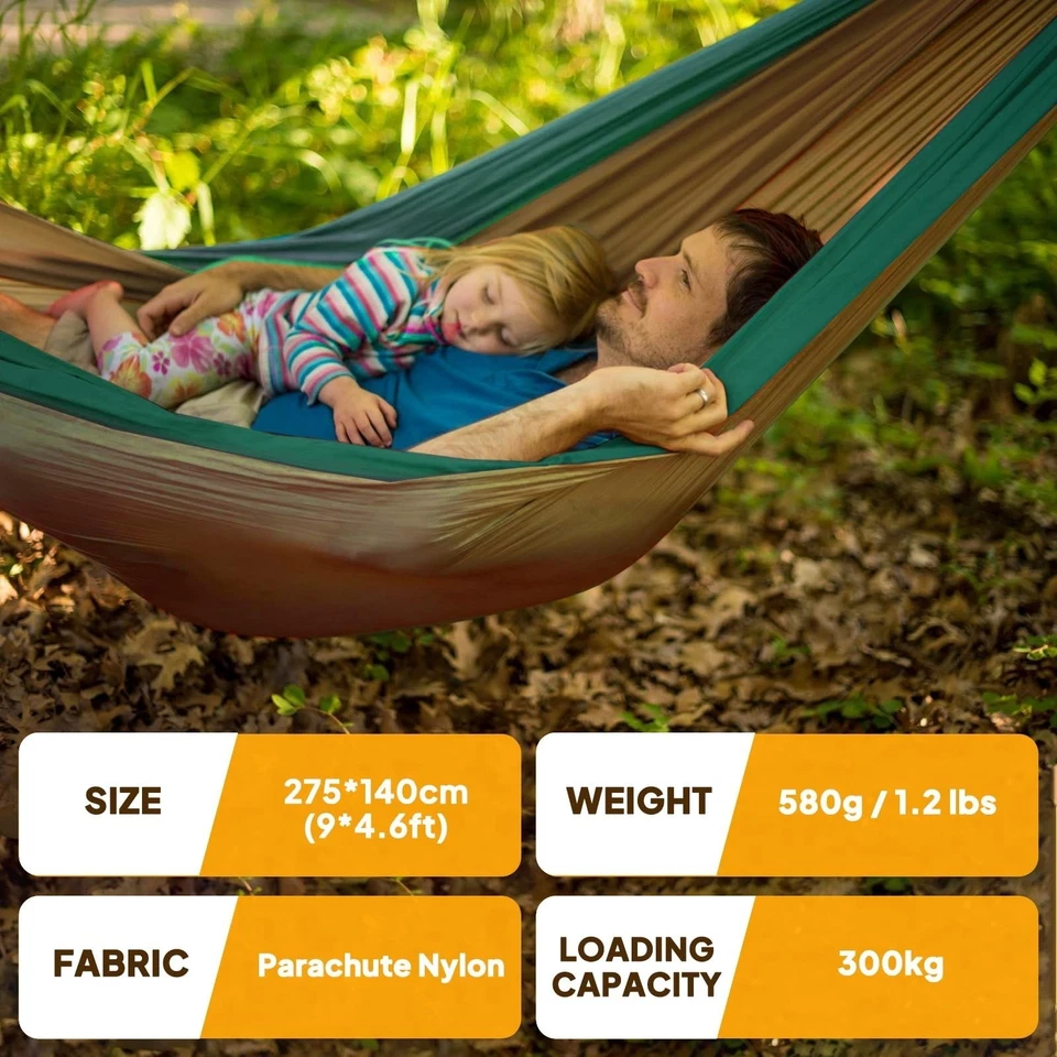 Hamac de voyage NatureFun 275 x 140 cm Nylon 300 kg Camping Jardin - Photo 2/4