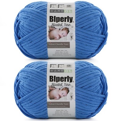 6 Super Bulky Chenille Yarn for Crocheting, Blue Chunky 2 Skeins, sky blue