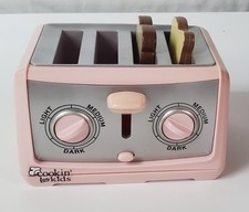 Cookin' For Kids 4-SLICE Pop-Up Pink TOASTER w Bread Pretend Play Food RARE
