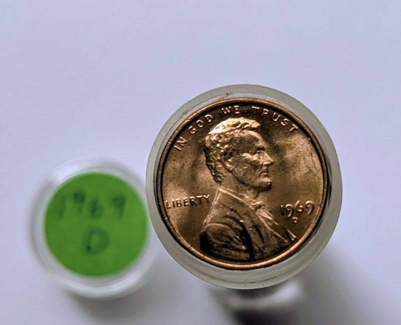 50 Count 1969-D Lincoln Penny Roll Coin Tube UNC