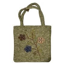 Handcrafted Guess Purse Floral Small Tote Bag Embroidery Green New