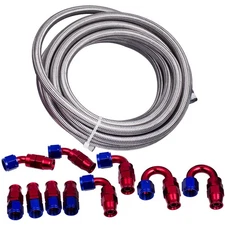 20ft -8an Nylon Braided Oil Fuel Line+fittings Hose And Adaptor Kit Silver New