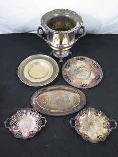 Vtg Silverplate Hollowware Lot Wine Chiller Champagne Bucket Serving Trays