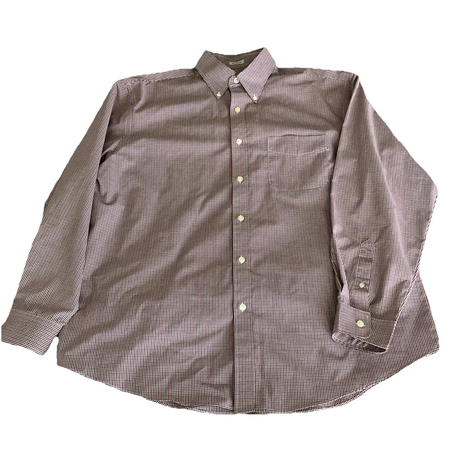 Camisa de vestir Van Heusen para hombre manga larga S L/G 16-16 1/2 sin hierro roja blanca negra Foto 2 de 4