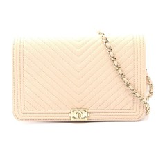 Chanel Boy Matelasse Leather Shoulder Bag Women Beige One Size