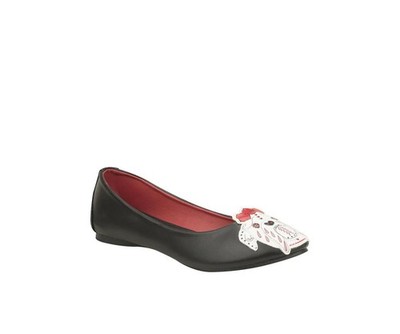 T.U.K. A8922L TUK Ballerina Day Of The Dead Flat Pump Bulldog Black vegan